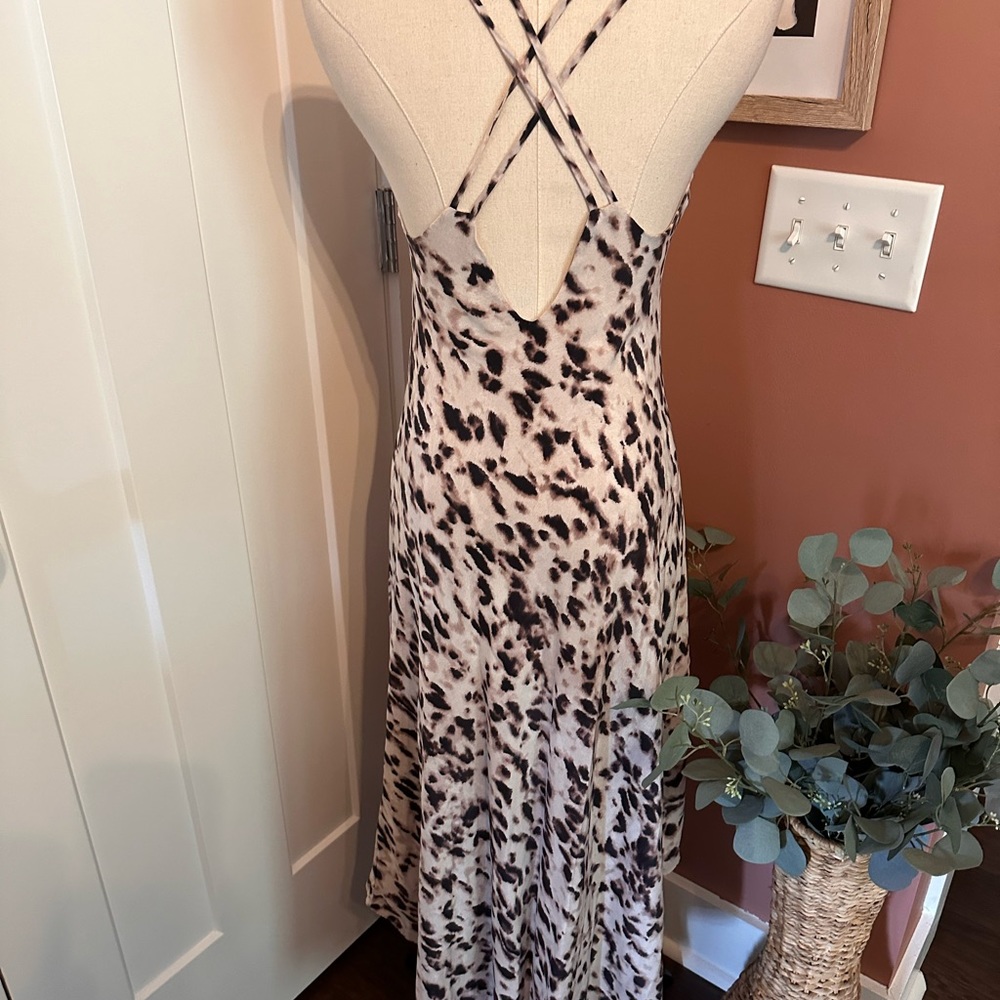 Haute Hippie leopard print embroidered vneck 100% silk crisscross S midi dress - Picture 10 of 16